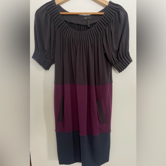 bcbg color block maxi dress BCBGMAXAZRIA Purple Cerise Pleated Color Block Dress